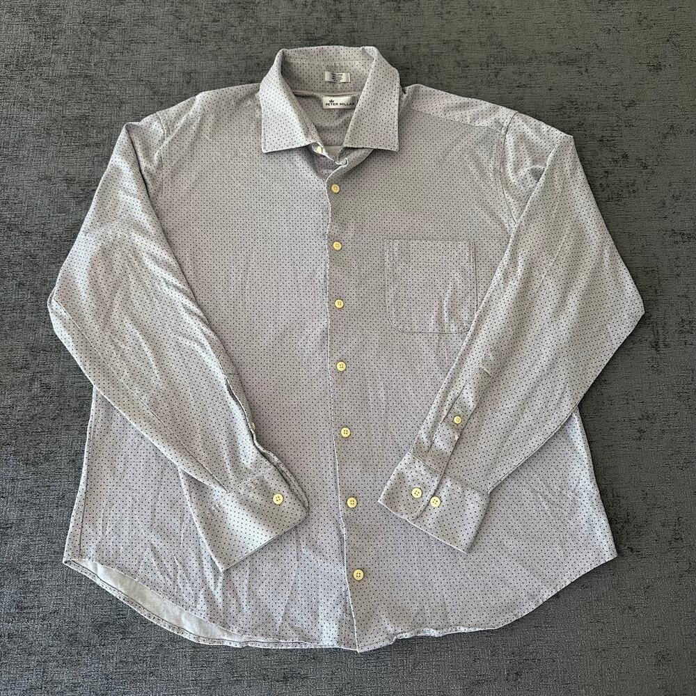 Peter Millar Mens Shirt XL Long Sleeve Button Front Micro Print Cotton